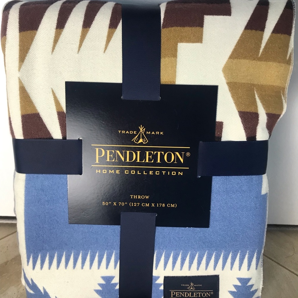 Pendleton Blue Gold Brown Tribal Print Throw